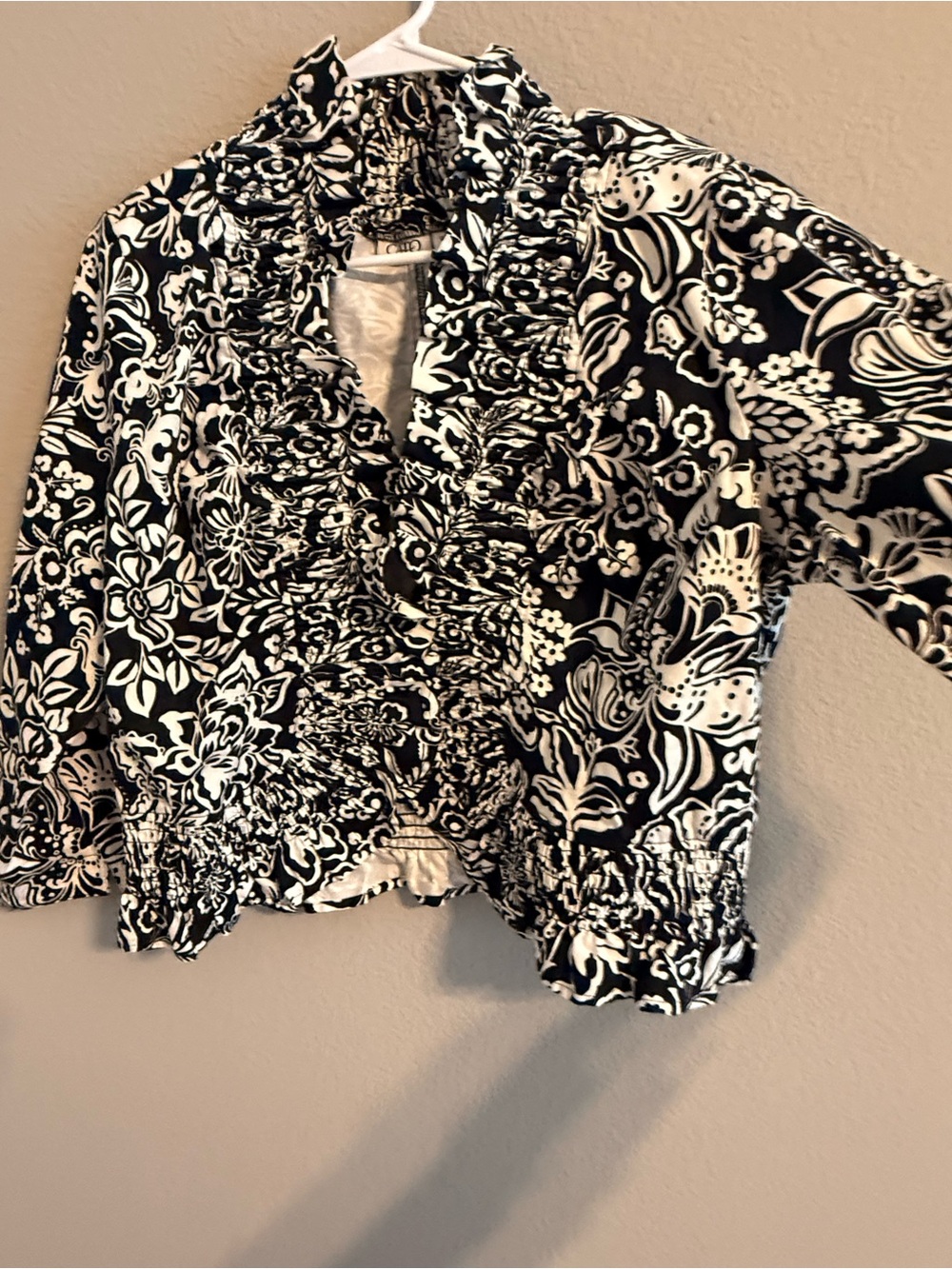 Cato Black and White Floral Ruffle Button-Down Shirt/Jacket